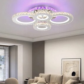 Lustra LED Cu Telecomanda, Cristal, 4 cercuri, Cromat , 140W, RGB,