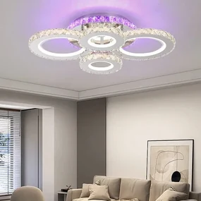 Lustra LED Cu Telecomanda, Cristal, 4 cercuri, Cromat , 140W, RGB,