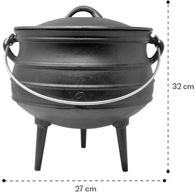 Beefalo, oală din fontă, potjie, marimea L, fontă, rotundă, capac, 8 litri