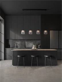 Lustra cu 4 pendule LED, Metal, Negru, Acrilic, DIONE