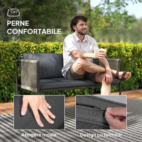 Outsunny Set de Exterior din Rattan 2 Fotolii, Canapea și Măsuță Gri | Aosom Romania