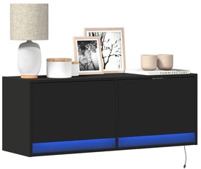 vidaXL Comodă TV de perete cu lumini LED, negru, 100x31x38 cm