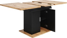 Masă extensibilă de sufragerie cu 3 niveluri de depozitare, 110-140×70×76 cm, Negru