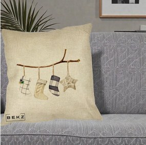 Perna Decorativa Ciorapi de Craciun pe Ramura, 40x40 cm, Crem, Husa Detasabila, Perna Inclusa, BEKZ®