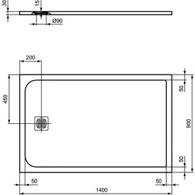 Cadita dus compozit 140x90 cm Ideal Standard Ultra Flat S, alb Alb, 1400x900 mm