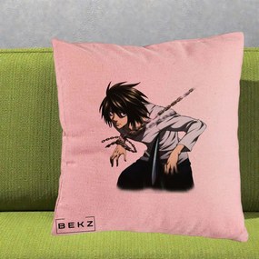 Perna Personalizata Death Note L Lawliet Lanturi, 40x40 cm, Roz, Husa Detasabila, Perna Inclusa, BEKZ®