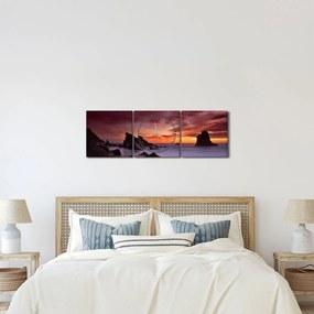 Tablou cu apus de soare pe mal (cu ceas) (90x30 cm)