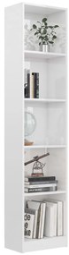 Biblioteca cu 5 rafturi, alb extralucios, 40x24x175 cm, PAL