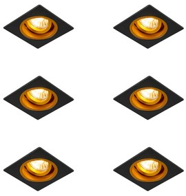 Set de 6 spoturi încastrate negre cu auriu 9,3 cm rotative și înclinabile - Chuck