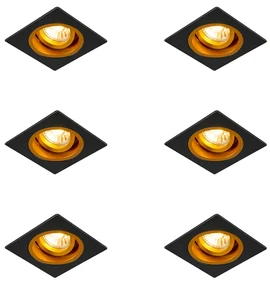 Set de 6 spoturi încastrate negre cu auriu 9,3 cm rotative și înclinabile - Chuck
