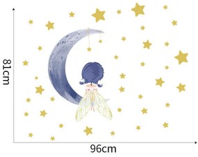 Autocolant de perete „Zână pe lună” 96x81cm