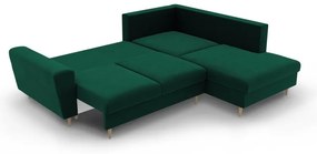 Colțar verde extensibil, cu spațiu de depozitare cu tapițerie din catifea (cu colț pe partea dreaptă-în formă de ”L”) Kyoto – Cosmopolitan Design