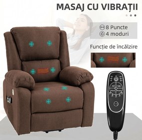 HOMCOM Scaun Electric Rabatabil cu 8 Puncte de Masaj și Suport pentru Picioare, Fotoliu Modern din Țesătură, 87x92x105 cm, Cafea | Aosom Romania