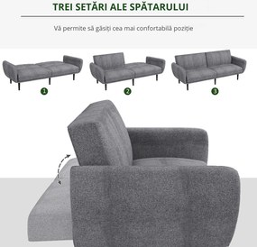 HOMCOM Canapea Extensibilă cu Spătar Rabatabil pe 3 Niveluri și 3 Locuri, Canapea Modernă din Material și Lemn, 208x84x82 cm | Aosom Romania