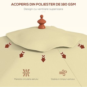 Outsunny Umbrelă de Grădină Înclinabilă cu Sistem cu Șnur și Orificiu de Ventilație, 200x150x235 cm, Bej | Aosom Romania