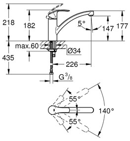 Baterie bucatarie Grohe Eurosmart, cartus ceramic, limitator debit, pipa pivotanta, aerator, Crom-33281002