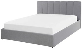 Pat matrimonial 140 cm DARGAN (gri) (textil) (cu somieră și sp. depozitare). 1026653