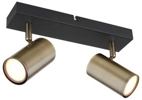 Aplica de perete / tavan cu 2 spoturi directionabile design modern ROBBY negru mat, alama antica