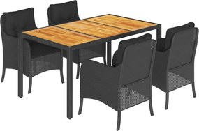 vidaXL Set mobilier de grădină cu perne, 5 piese, negru, poliratan