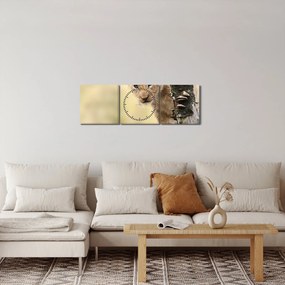 Tablou cu pui de leu (cu ceas) (90x30 cm)