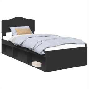 vidaXL Cadru de pat cu headboard Negru 90 x 190 cm Lemn de pin masiv