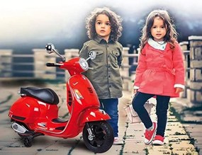 Motocicleta Electrica cu Acumulator Pentru Copii NOVOKIDS™ Vespa Classic Scooter, Pornire la cheie, Lungime 102 cm, 3-8 ani, Max 30 kg, Rosu