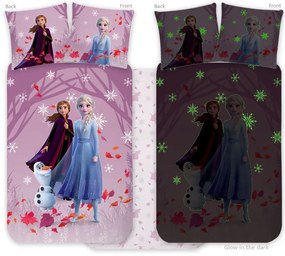 Disney Regatul de gheață Purple lenjerie copii luminoasă 100x135cm, 40x60cm