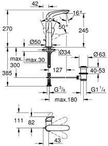 Baterie lavoar Grohe Eurostyle, cu maner plin, crom, marime L