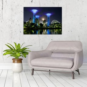 Tablou pe sticlă cu lună plină în grădinile din Singapur (70x50 cm)