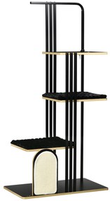 PawHut Pom de Joaca, Design Industrial, 3 Platforme, 2 Perne de Dormit, Placa de Zgariat, Structura din Otel, negru, 85 x 48 x 170 cm | Aosom Romania
