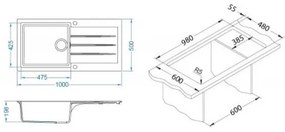 Chiuvetă de bucătărie ALVEUS 1140597 CADIT 100x50 cm bej