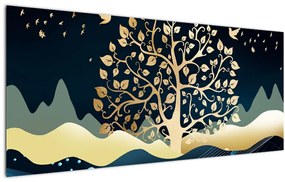 Tablou cu copac auriu (120x50 cm)