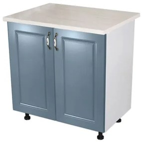 Masca pentru chiuveta cu 2 usi 80 cm Zebra, Alb/MDF Albastru cu blat Travertin, 80 x 85 x 60 cm