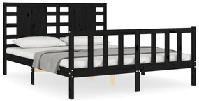 3192825 vidaXL Cadru de pat cu tăblie, negru, king size, lemn masiv
