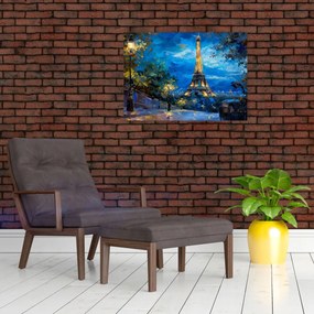 Tablou pe sticlă - Pictură în ulei a Turnului Eiffel (70x50 cm)