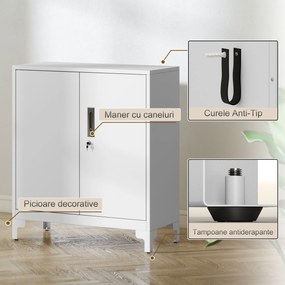 HOMCOM Mobilier de birou cu 3 rafturi, 2 uși și chei, 80x35x91 cm, Alb | Aosom Romania