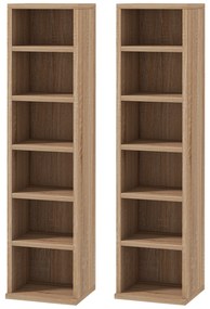 HOMCOM Set de 2 Biblioteci cu 12 Rafturi pentru 204 CD-uri/DVD-uri, Bibliotecă Coloană, 21x22,5x88,5 cm, Lemn Natural | Aosom Romania