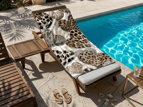 Prosop de plaja cu uscare rapida LEOPARD HEARTS maro-alb 70 x 140 cm, 100% microfibra