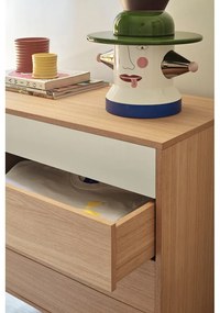 Comodă cu aspect de lemn de stejar Teulat Yoko, alb-crem