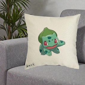 Perna Personalizata Bulbasaur Pokemon, 40x40 cm, Ecru, Husa Detasabila, Perna Inclusa, BEKZ®