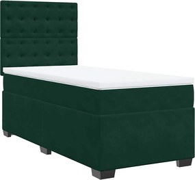 vidaXL Pat box spring cu saltea, verde închis, 90x190 cm, catifea