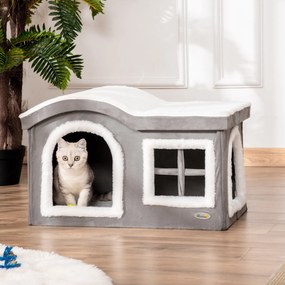 Casuta pentru Pisici de Interior PawHut, 63.5x37x40cm, Gri | Aosom RO