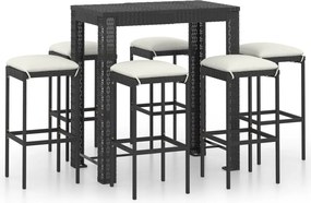 vidaXL Set mobilier bar de grădină cu perne, 7 piese, negru, poliratan