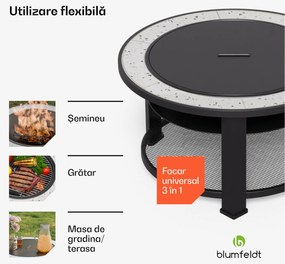 Merano Circolo 3 în 1, șemineu cu funcție grill, poate fi folosit ca masă