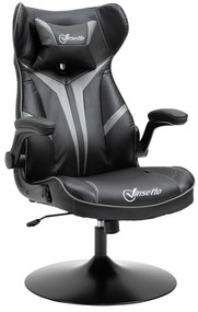 Vinsetto Scaun gamer scaun de joc gaming pivotant la 360° ergonomic înălțime reglabilă brațe rabatabile pernă tăiere incluse înveliș similicuir 67 x 70 x 106-112 cm gri deschis și negru | Aosom Romania