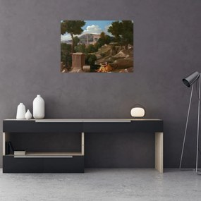 Tablou pe sticlă - Nicolas Poussin, Landscape with Saint John on Patmos, reproducere (70x50 cm)