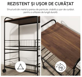 HOMCOM Cărucior Bucătărie Stil Industrial, Mobil cu Roți, Design Modern | Aosom Romania