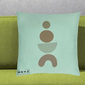 Perna Decorativa Geometric Boho Cercuri si Arc, 40x40 cm, Verde Menta, Husa Detasabila, Perna Inclusa, BEKZ®