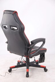 Scaun gaming cu masaj, pernă lombară, tetieră integrată, piele ecologică, SIG 781G5M7, Negru/Rosu