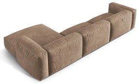 Colțar modular maro deschis cu tapițerie din catifea (cu colț pe partea dreaptă/cu șezlong) Martina – Micadoni